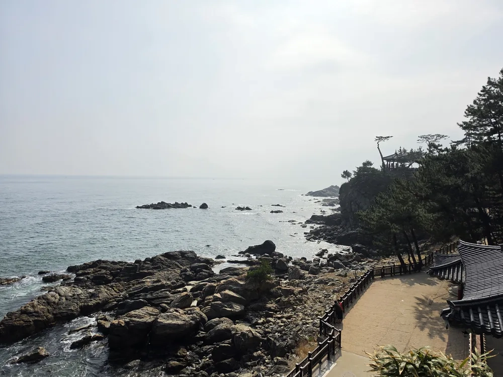 바위 해안과 산책로를 내려다본 풍경