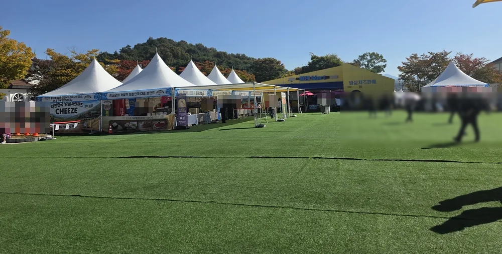 임실N치즈축제 먹거리 부스와 잔디 광장